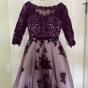 Purple lace cocktail ball dress